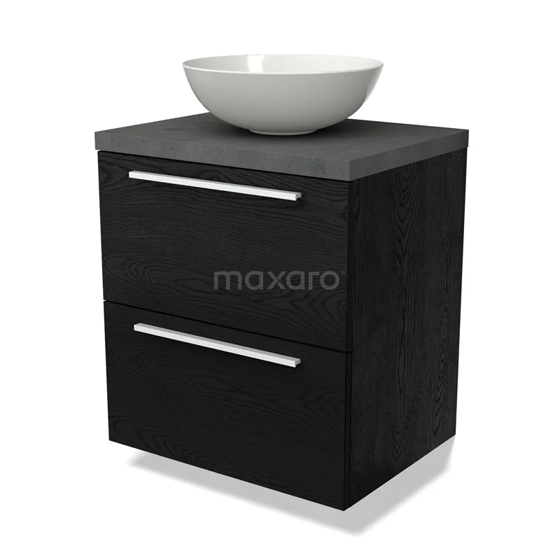 Waschtischunterschrank mit Konsole BMK17-02261 Schwarze Badmöbelset mit Aufsatzwaschbecken, modernes Design, Holzstruktur, geeignet für kleine Bäder, einschließlich zwei Schubladen.