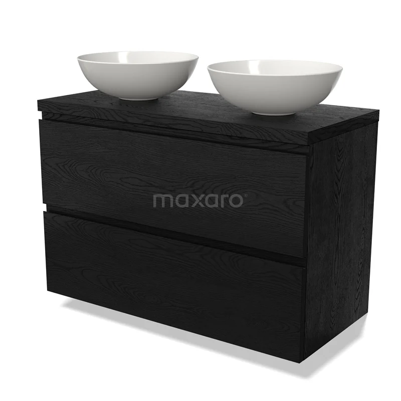 Modulo Plato Vanity units for countertop basin | 100 cm Black oak Handle-less front Black oak worktop 2 Stacked drawers BMK17-02355