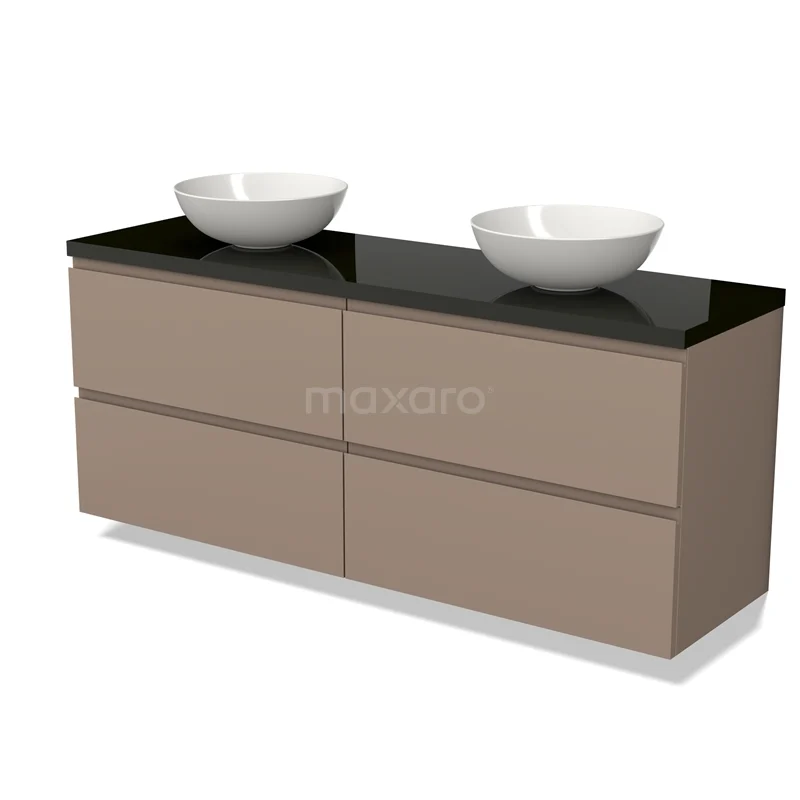 Modulo Plato Vanity units for countertop basin | 160 cm Taupe Handle-less front High-gloss black worktop 4 drawers BMK18-01474