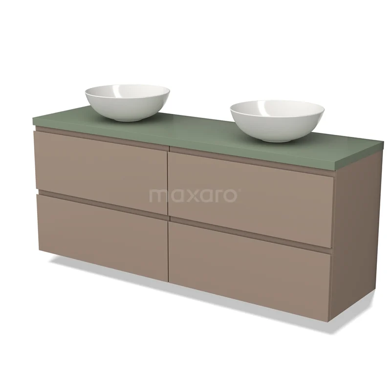 Modulo Plato Vanity units for countertop basin | 160 cm Taupe Handle-less front Sage green worktop 4 drawers BMK18-01475