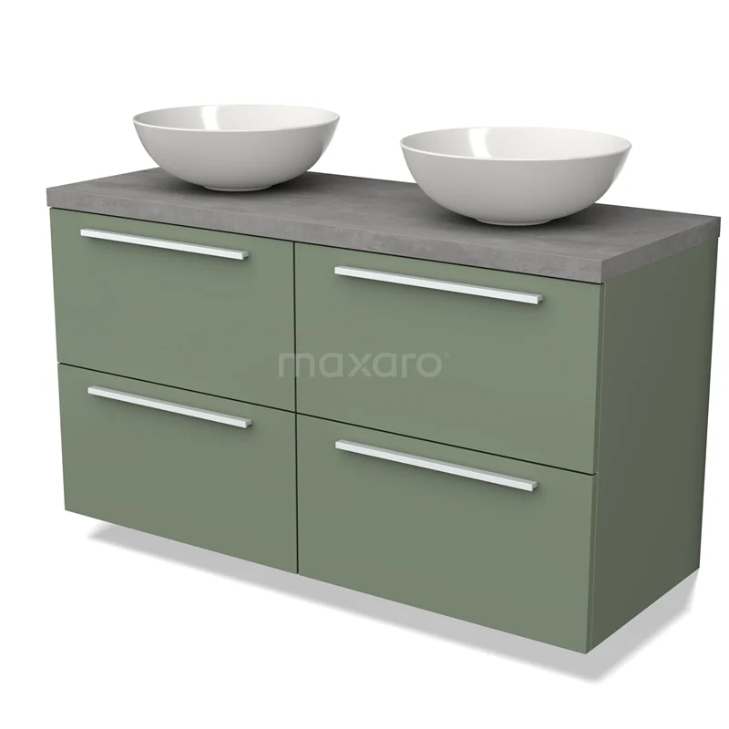 Modulo Plato Vanity units for countertop basin | 120 cm Sage green Flat front Light grey concrete worktop 4 drawers BMK18-01499