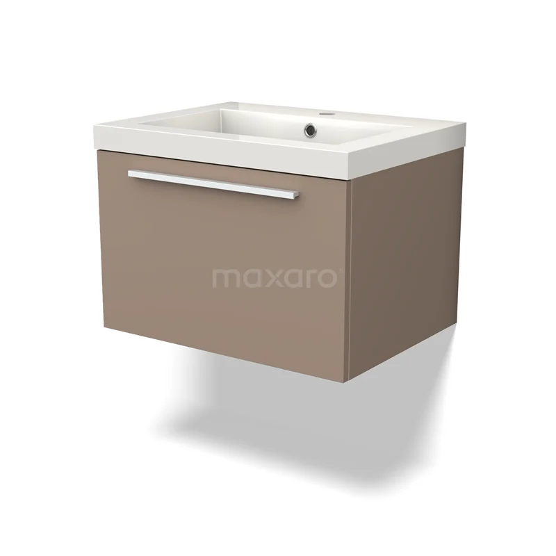 Waschtisch mit Unterschrank BMW11-03760 Brauner wandmontierter Badschrank mit integrierter weißer Waschbecken, modernes Design und metallischem Haltegriff.