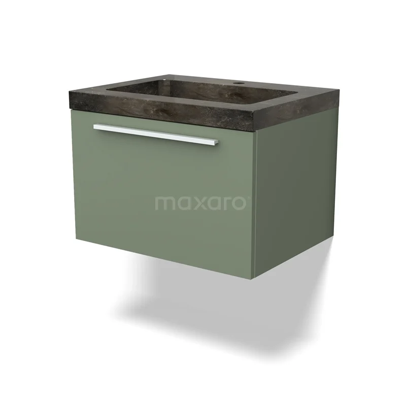 Modulo Vanity units with basin | 60 cm Sage green Flat front Natural stone 1 drawer BMW11-03920