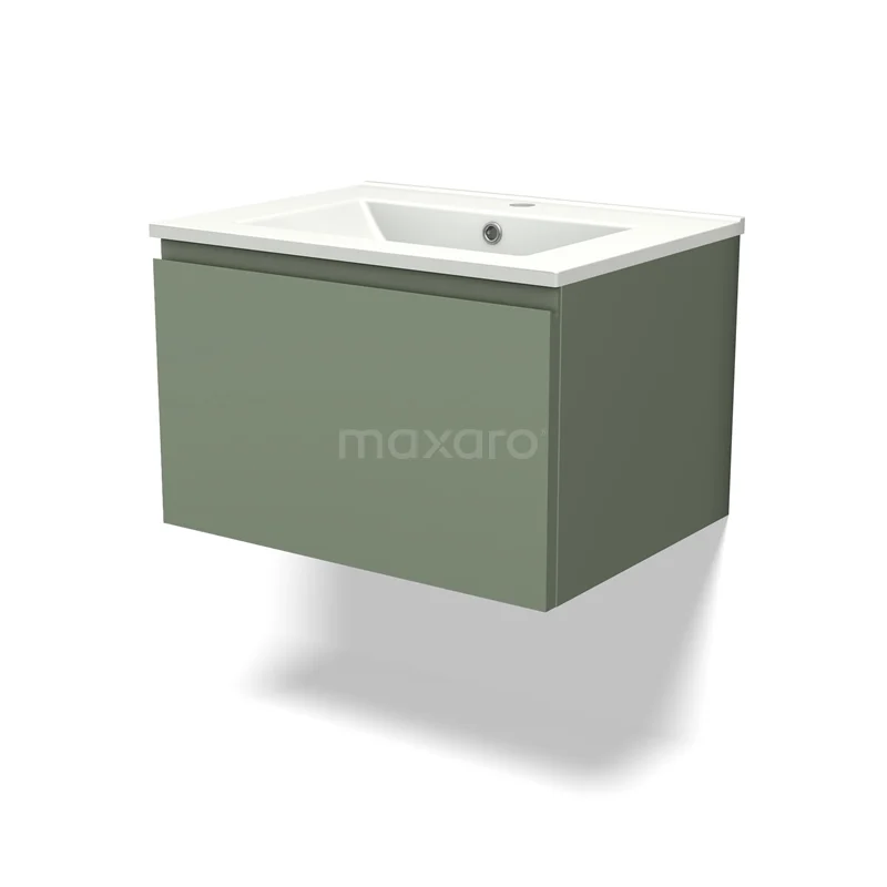 Modulo Vanity units with basin | 60 cm Sage green Handle-less front Ceramic 1 drawer BMW11-03942