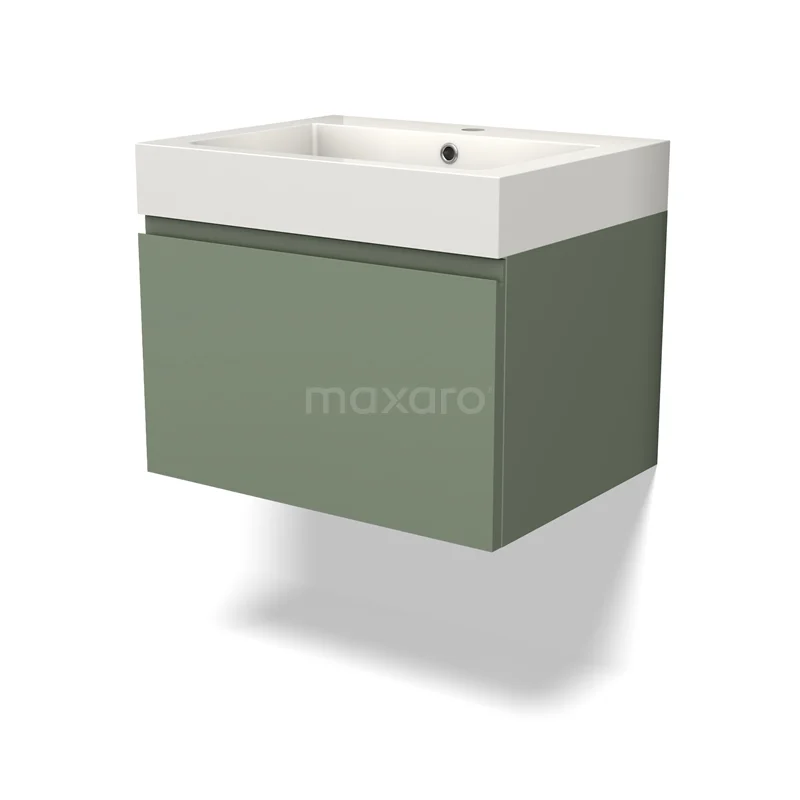 Modulo Vanity units with basin | 60 cm Sage green Handle-less front Mineral marble 1 drawer BMW11-03943