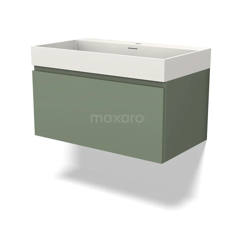 Modulo Vanity units with basin | 80 cm Sage green Handle-less front Solid surface 1 drawer BMW11-03968