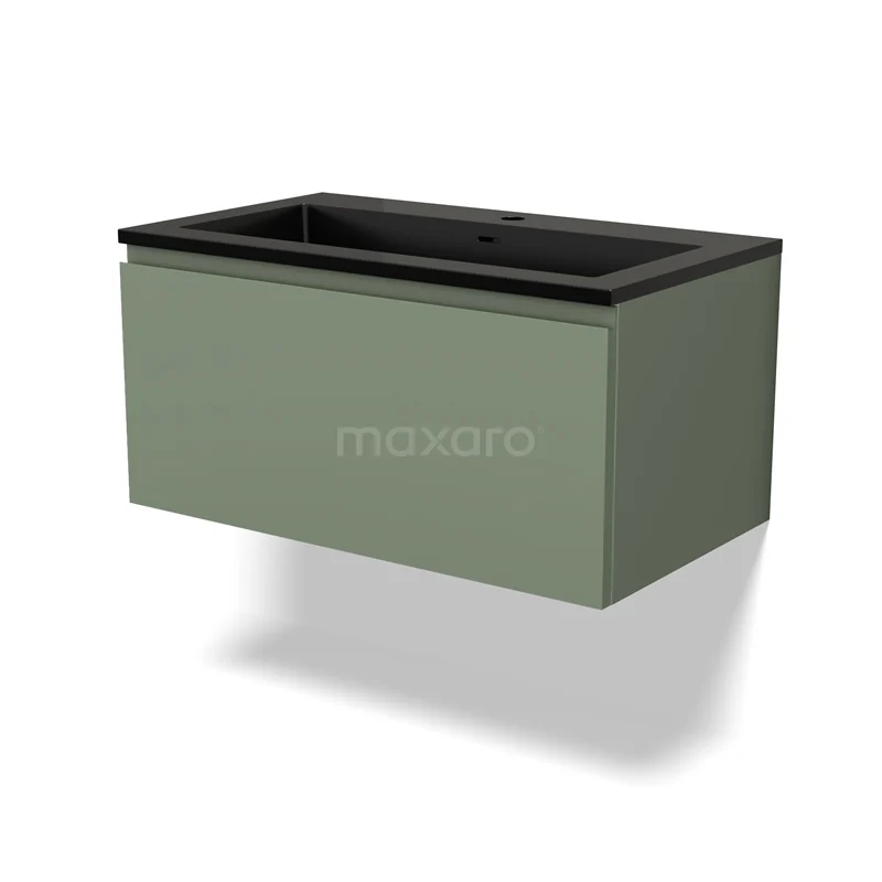 Modulo Vanity units with basin | 80 cm Sage green Handle-less front Quartz 1 drawer BMW11-03970