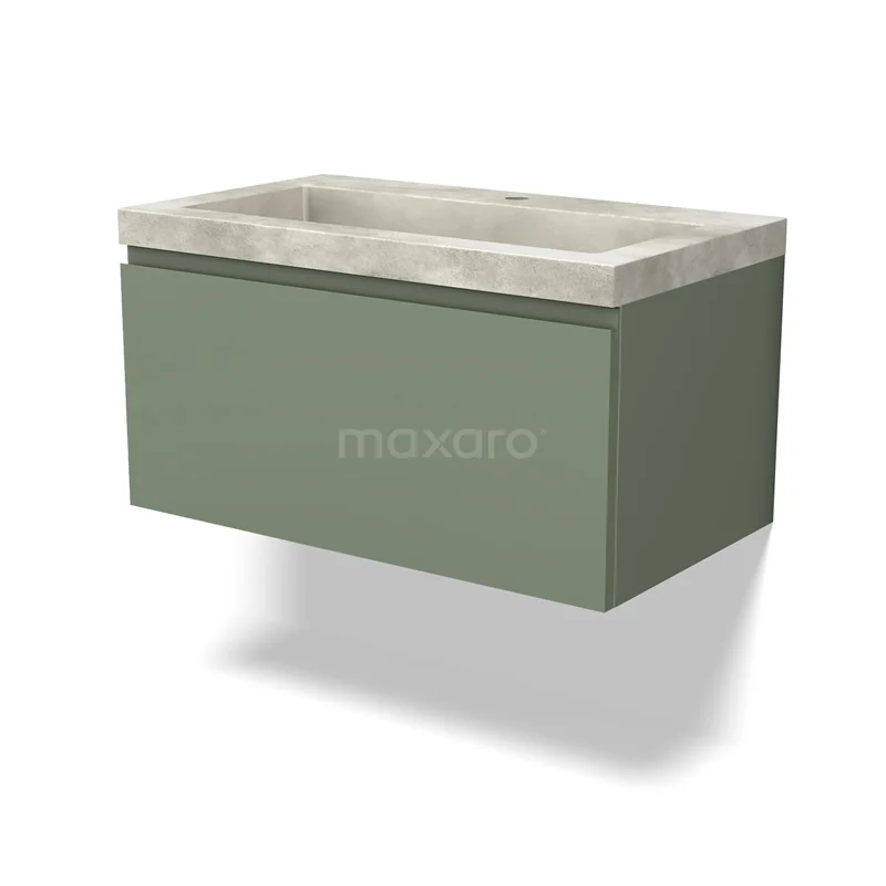 Modulo Vanity units with basin | 80 cm Sage green Handle-less front Concrete 1 drawer BMW11-03971