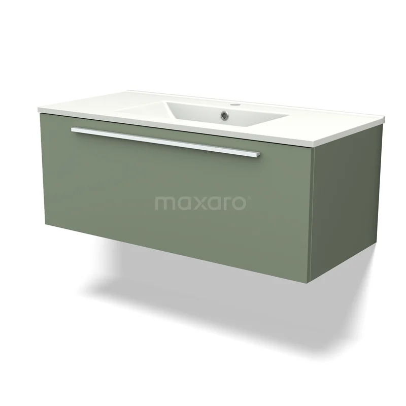Modulo Vanity units with basin | 100 cm Sage green Flat front Ceramic 1 drawer BMW11-03994
