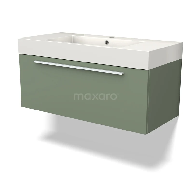 Modulo Vanity units with basin | 100 cm Sage green Flat front Mineral marble 1 drawer BMW11-03995