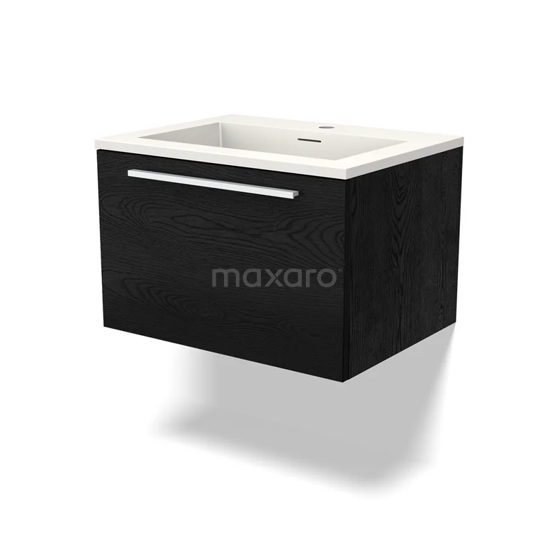 Modulo Vanity units with basin | 60 cm Black oak Flat front Solid surface 1 drawer BMW11-04075