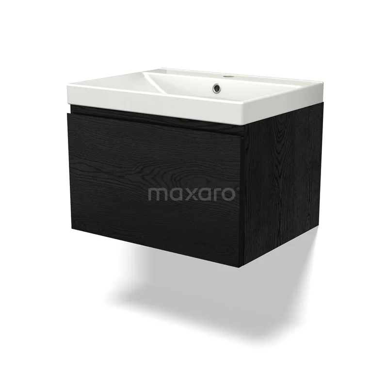 Modulo Vanity units with basin | 60 cm Black oak Handle-less front Ceramic 1 drawer BMW11-04096