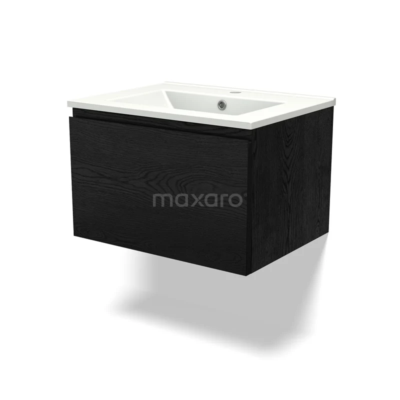 Modulo Vanity units with basin | 60 cm Black oak Handle-less front Ceramic 1 drawer BMW11-04098