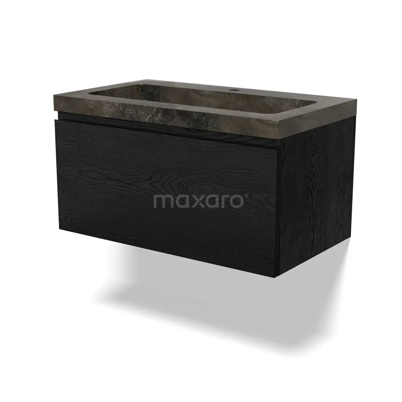 Modulo Vanity units with basin | 80 cm Black oak Handle-less front Natural stone 1 drawer BMW11-04123