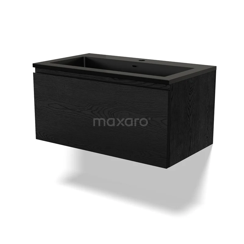 Waschtisch mit Unterschrank BMW11-04126 Schwarz hängendes Badezimmermöbel in Holzoptik, rechteckige Form, modernes Design, ideal für Stauraum im Badezimmer.