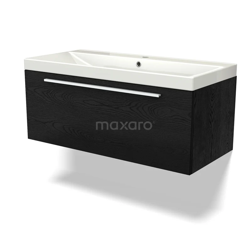 Modulo Vanity units with basin | 100 cm Black oak Flat front Ceramic 1 drawer BMW11-04148