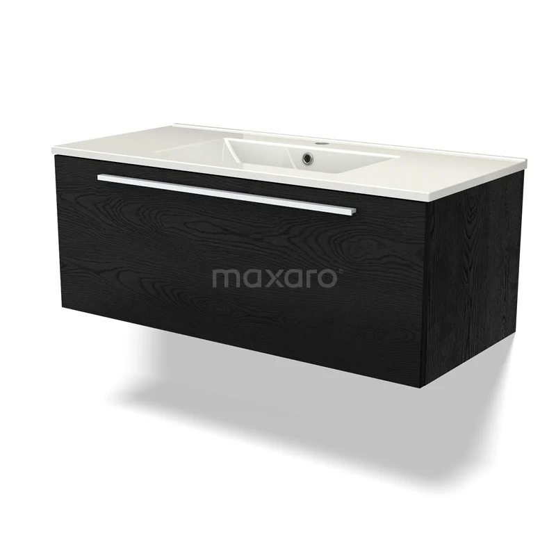 Modulo Vanity units with basin | 100 cm Black oak Flat front Ceramic 1 drawer BMW11-04149
