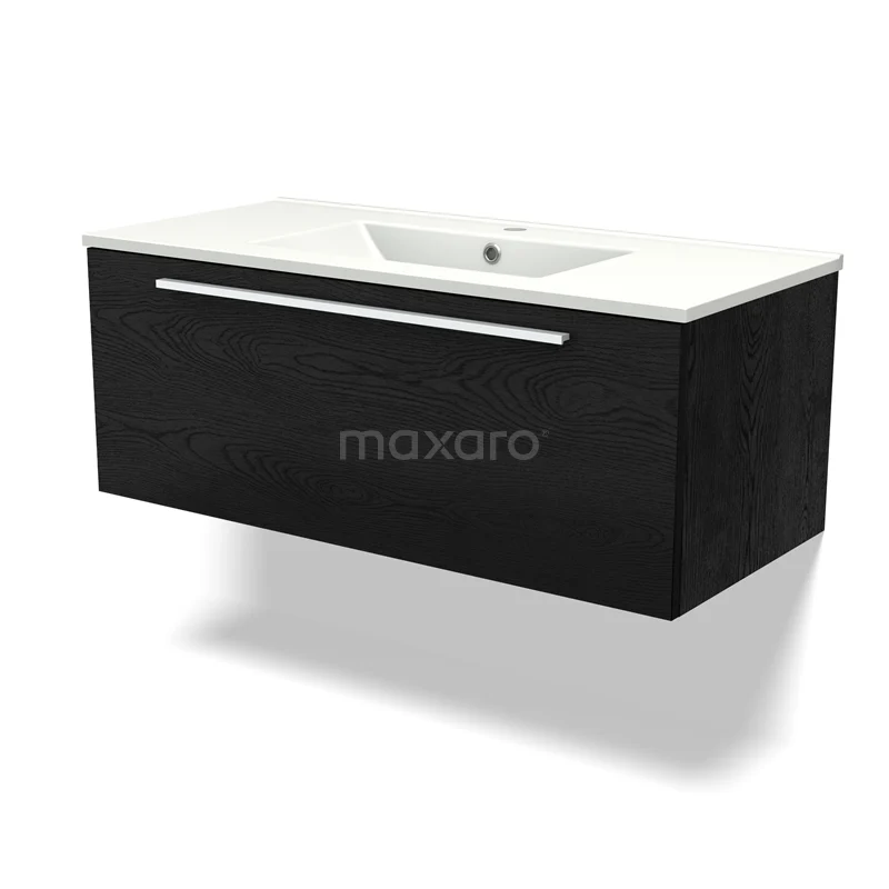 Modulo Vanity units with basin | 100 cm Black oak Flat front Ceramic 1 drawer BMW11-04150