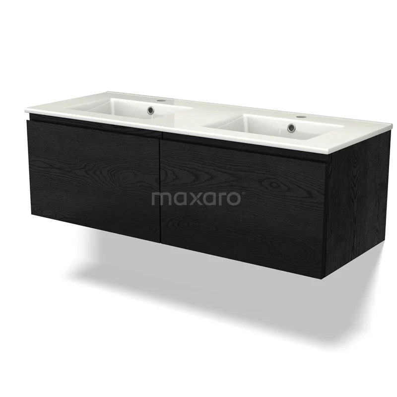 Modulo Vanity units with basin | 120 cm Black oak Handle-less front Ceramic 2 Side-by-side drawers BMW12-00938