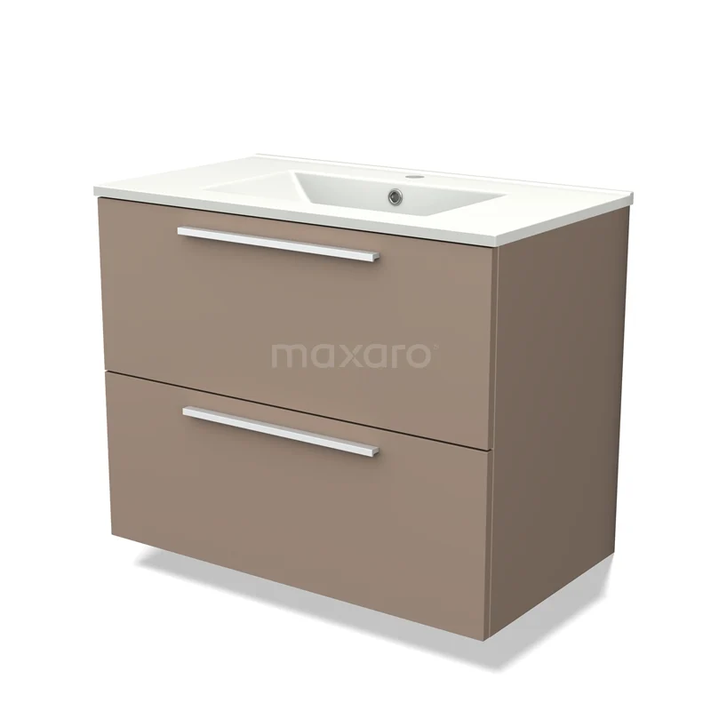 Waschtisch mit Unterschrank BMW17-03973 Beige Badmöbel mit zwei Schubladen, modernes Design, keramisches Waschbecken, ideal für stilvolle Badezimmerlagerung.