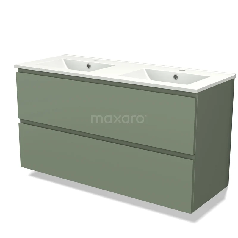 Modulo Vanity units with basin | 120 cm Sage green Handle-less front Ceramic 2 Stacked drawers BMW17-04238