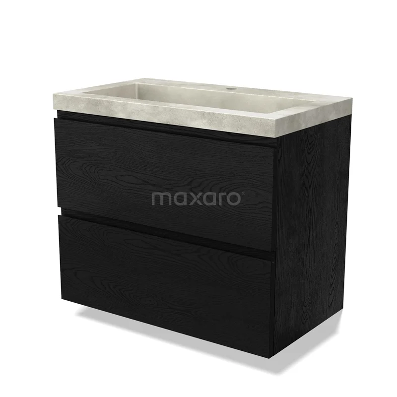 Modulo Vanity units with basin | 80 cm Black oak Handle-less front Concrete 2 Stacked drawers BMW17-04298