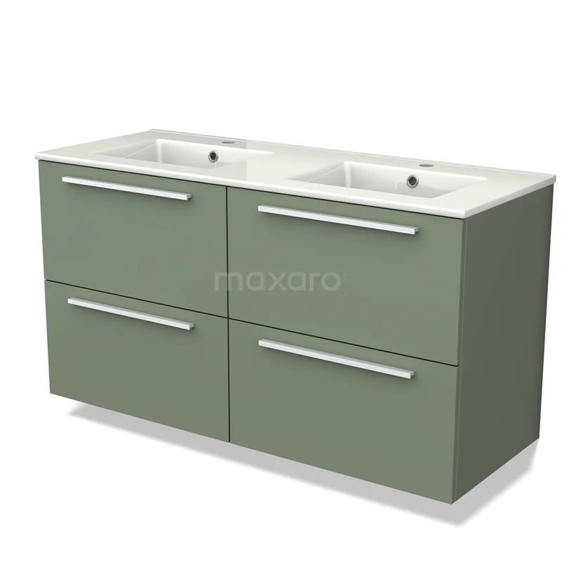 Modulo Vanity units with basin | 120 cm Sage green Flat front Ceramic 4 drawers BMW18-00933