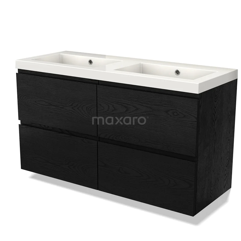 Modulo Vanity units with basin | 120 cm Black oak Handle-less front Mineral marble 4 drawers BMW18-00978