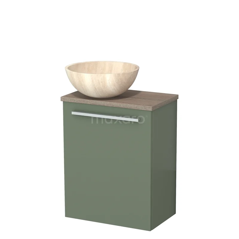 Toilet unit with wash basin | 41 cm Sage green Flat front Travertine Natural stone countertop wash basin Worktop Oak TMK10-12522