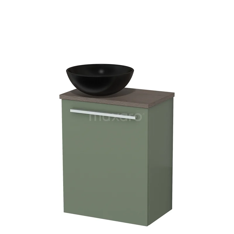 Toilet unit with wash basin | 41 cm Sage green Flat front Matte black Ceramic countertop wash basin Dark brown oak worktop TMK10-12568