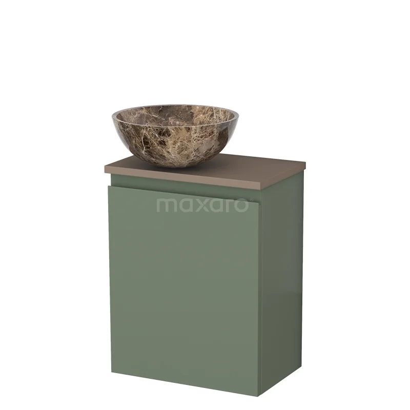 Toilet unit with wash basin | 41 cm Sage green Handleless front Dark emperador Natural stone countertop wash basin Taupe worktop TMK10-12627