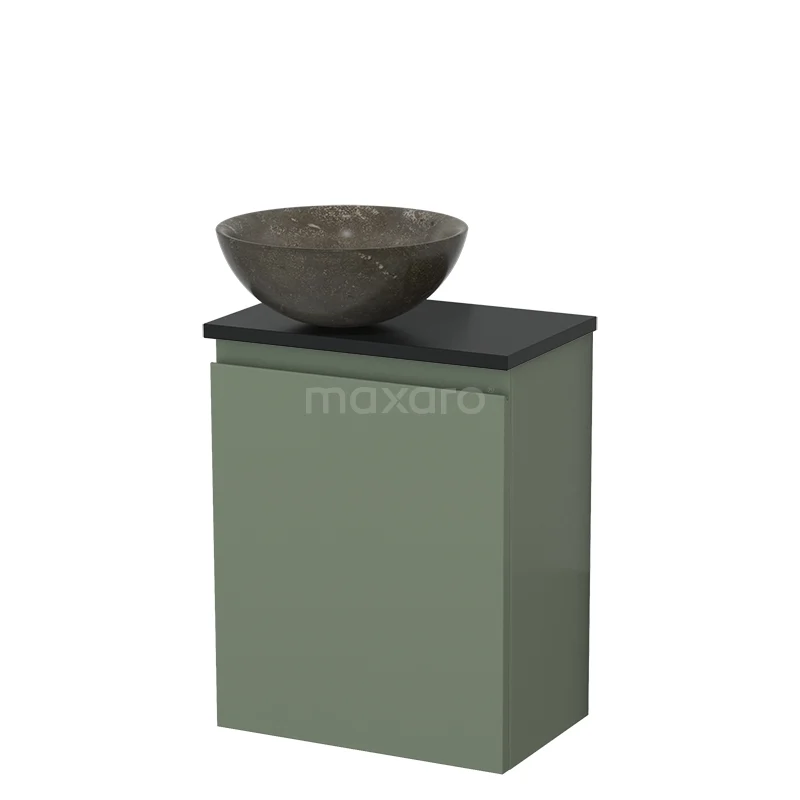 Toilet unit with wash basin | 41 cm Sage green Handleless front Natural stone Natural stone countertop wash basin Matte black worktop TMK10-12641