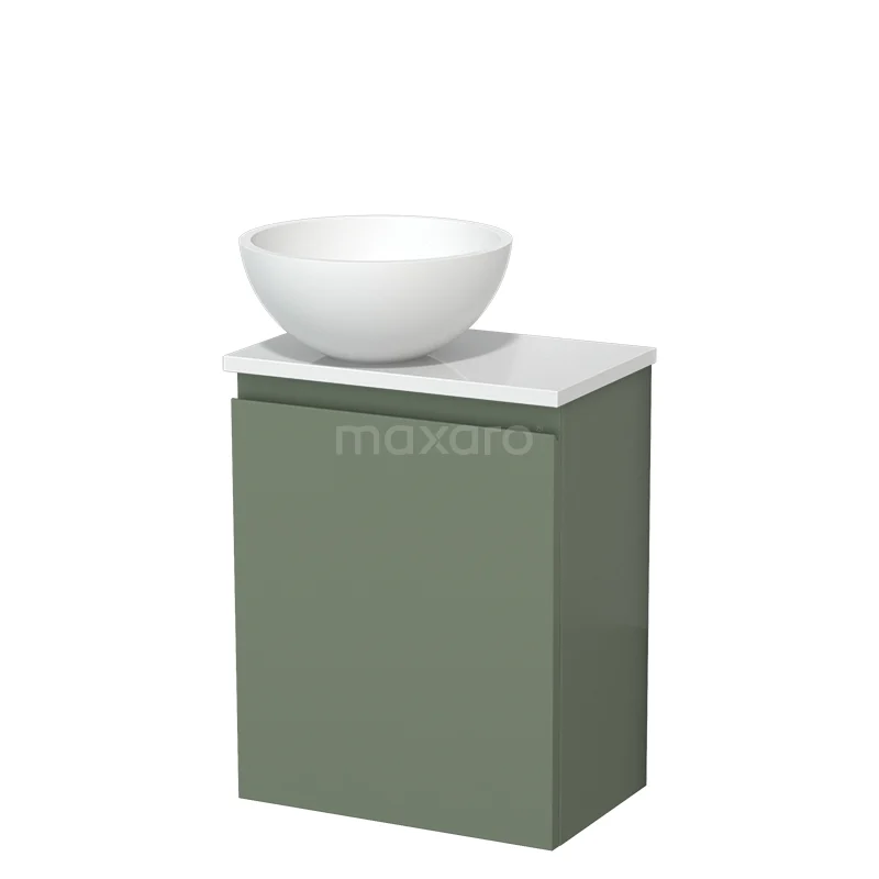 Toilet unit with wash basin | 41 cm Sage green Handleless front Matte white Solidtop wash basin High-gloss white worktop TMK10-12662