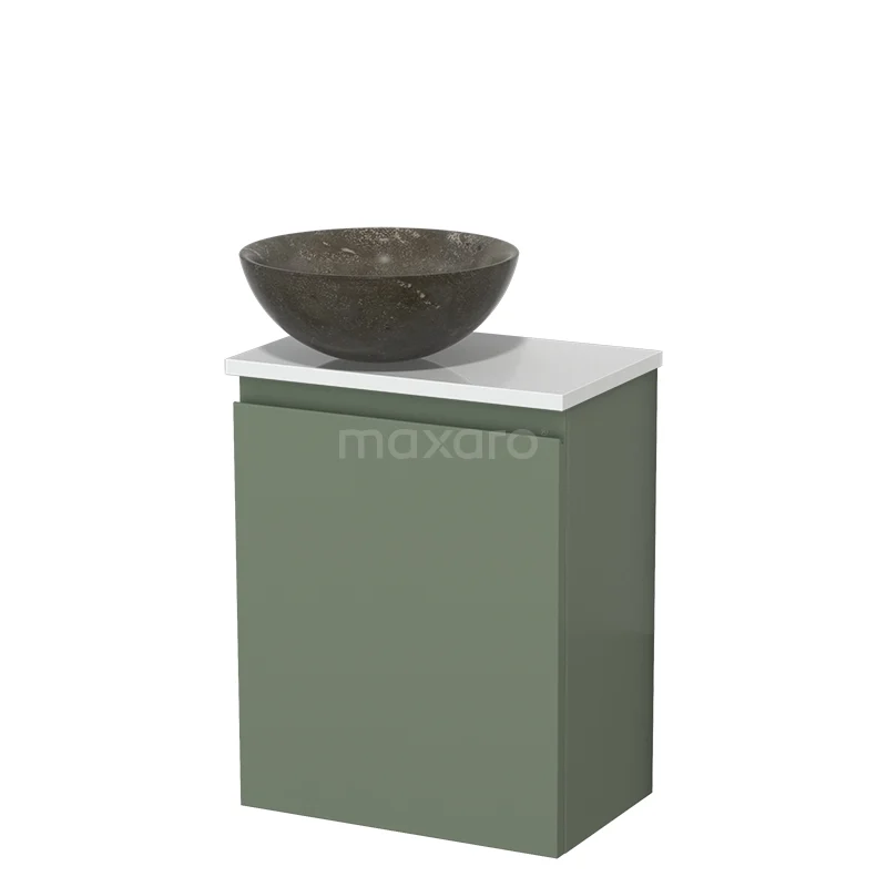 Toilet unit with wash basin | 41 cm Sage green Handleless front Blue stone Natural stone countertop wash basin High-gloss white worktop TMK10-12667