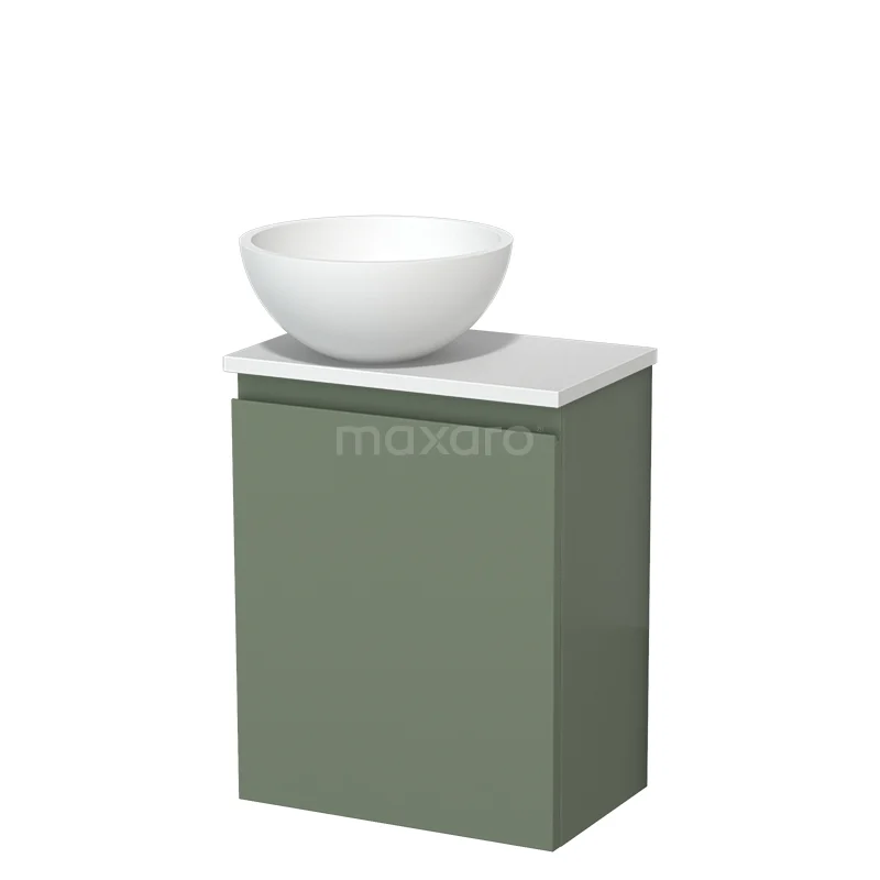 Toilet unit with wash basin | 41 cm Sage green Handleless front Matte white Solid surface wash basin Matte white worktop TMK10-12675