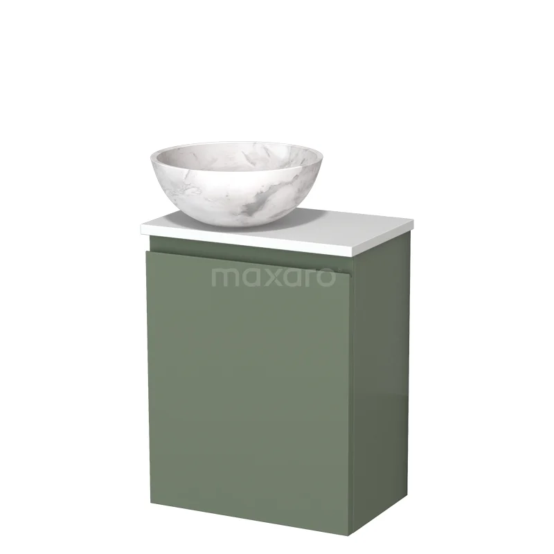 Toilet unit with wash basin | 41 cm Sage green Handleless front White marble Natural stone countertop wash basin Matte white worktop TMK10-12677