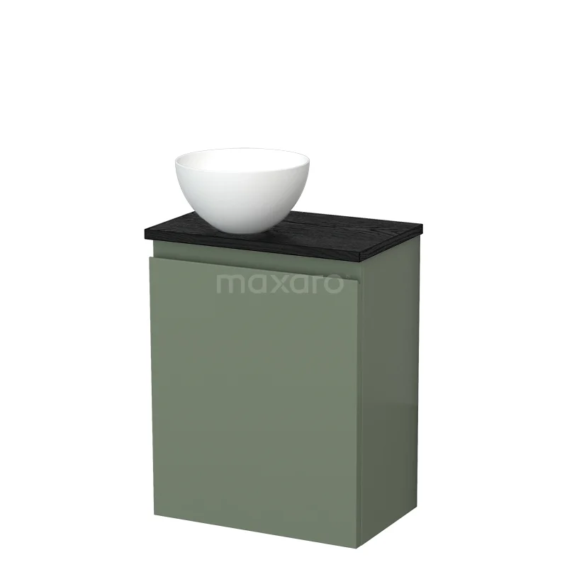 Toilet unit with basin | 41 cm Sage green Handleless front Matte white Solid surface wash basin Black oak worktop TMK10-12728