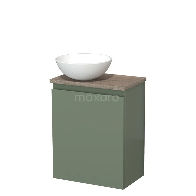 Toilet unit with wash basin | 41 cm Sage green Handleless front Matte white Ceramic countertop wash basin Oak worktop TMK10-12738