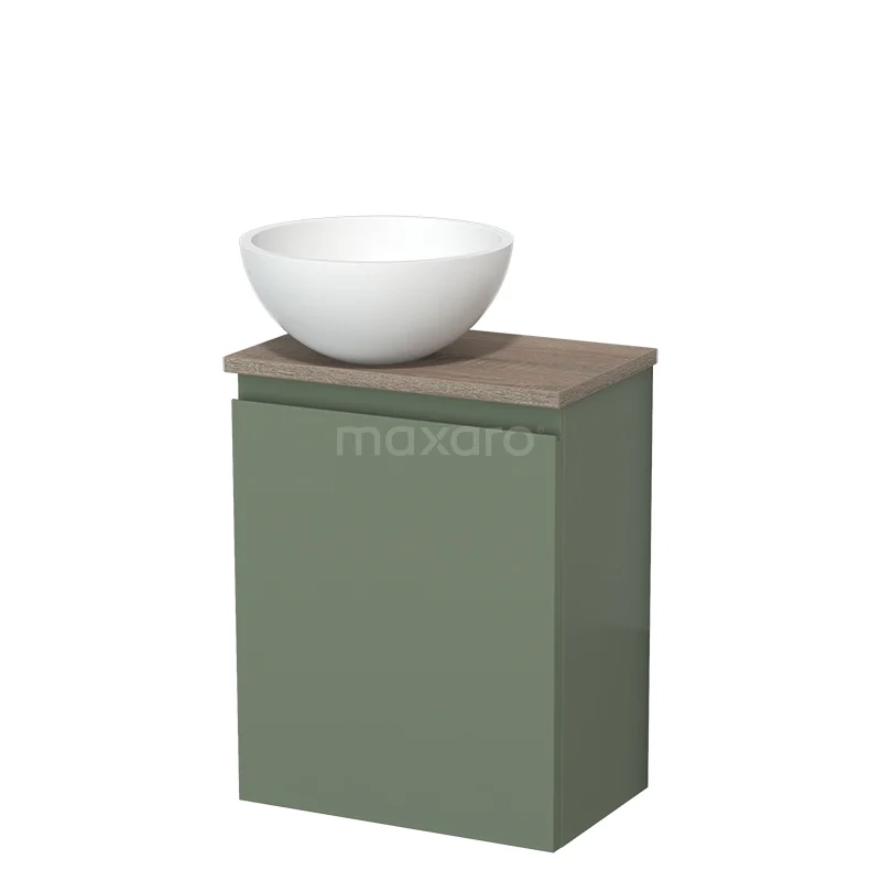 Toilet unit with wash basin | 41 cm Sage green Handleless front Matte white Solid surface wash basin Oak worktop TMK10-12740