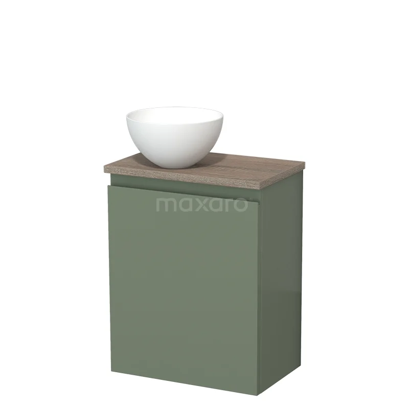 Toilet unit with wash basin | 41 cm Sage green Handleless front Matte white Solid surface wash basin Oak worktop TMK10-12741