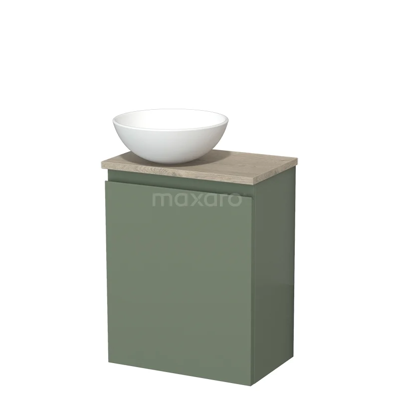 Toilet unit with countertop wash basin | 41 cm Sage green Handleless front Matte white Ceramic basin Light grey oak worktop TMK10-12751