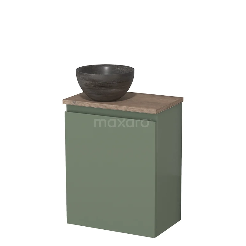 Toilet unit with wash basin | 41 cm Sage green Handleless front Blue stone Natural stone countertop wash basin Mid brown oak worktop TMK10-12785