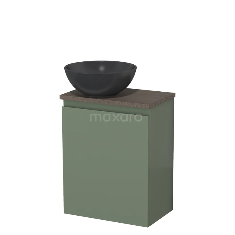 Toilet unit with countertop wash basin | 41 cm Sage green Handleless front Matte black Quartz wash basin Dark brown oak worktop TMK10-12799