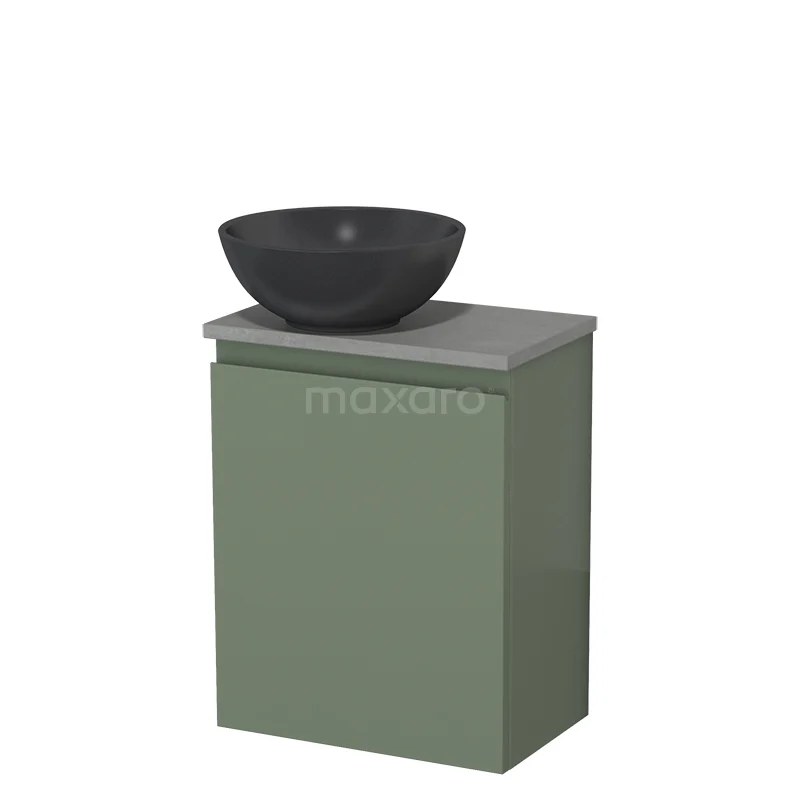 Toilet unit with countertop wash basin | 41 cm Sage green Handleless front Matte black Quartz wash basin Light grey concrete worktop TMK10-12825