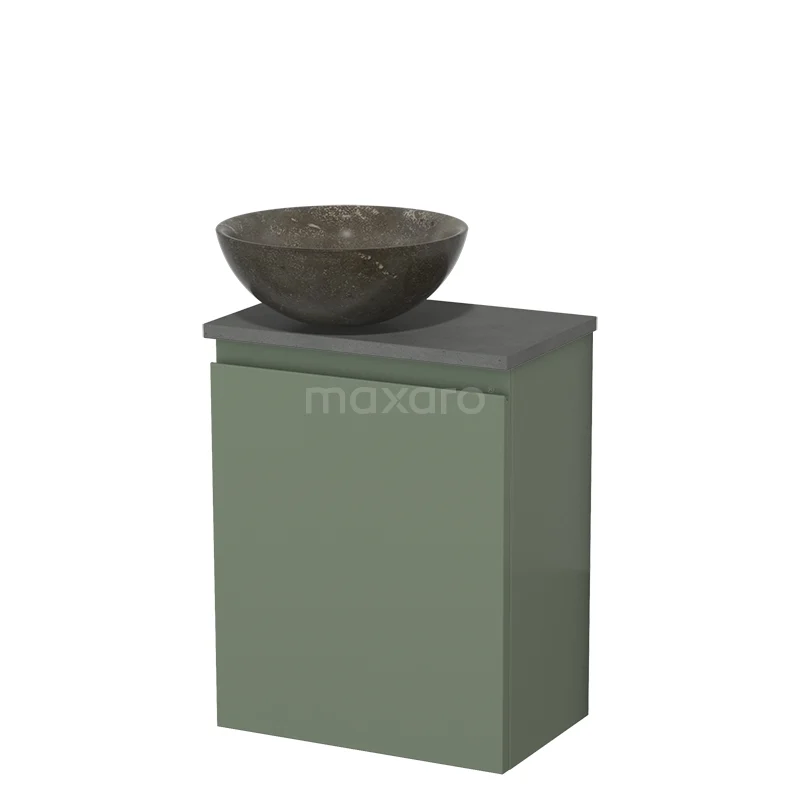 Toilet unit with countertop wash basin | 41 cm Sage green Handleless front Blue stone Natural stone Countertop wash basin Dark grey concrete worktop TMK10-12836