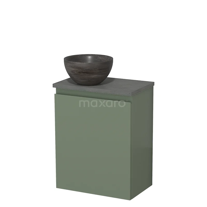 Toilet unit with countertop wash basin | 41 cm Sage green Handleless front Blue stone Natural stone Countertop wash basin Dark grey concrete worktop TMK10-12837