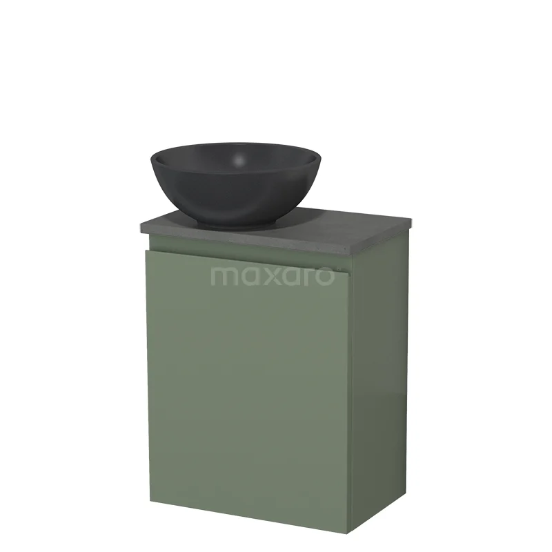 Toilet unit with countertop wash basin | 41 cm Sage green Handleless front Matte black Quartz wash basin Dark grey concrete worktop TMK10-12838