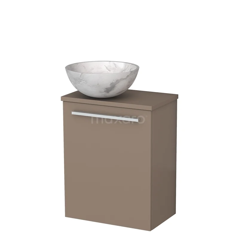 WC-Möbel mit Aufsatzwaschbecken | 41 cm Taupe Glatte Front Weißer Marmor Aufsatzwaschbecken aus Naturstein Taupe Platte TMK10-11741 Beiger Badschrank mit einer Tür und einem Aufsatz Waschbecken aus Keramik, ideal für moderne Bäder.