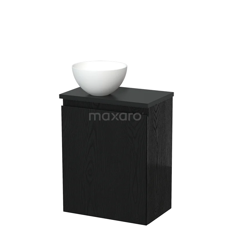 Toilet unit with countertop wash basin | 41 cm Black oak Handleless front Matte white Solid surface wash basin Matte black worktop TMK10-13521