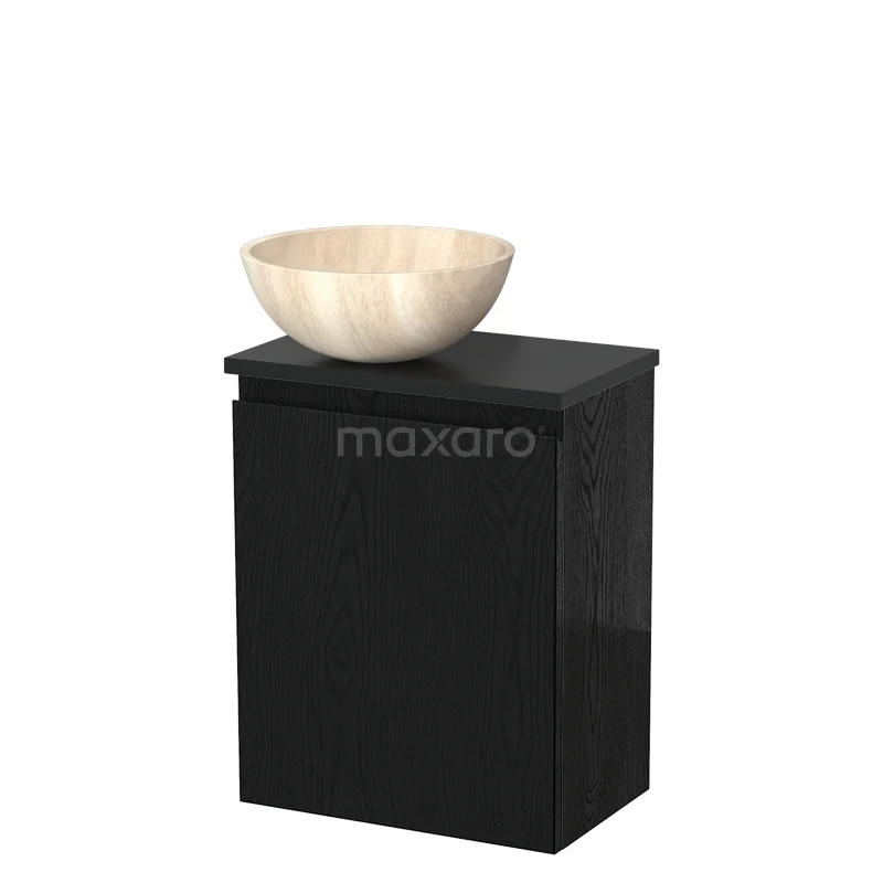 Toilet unit with wash basin | 41 cm Black oak Handleless front Travertine Natural stone countertop wash basin Matte black worktop TMK10-13523